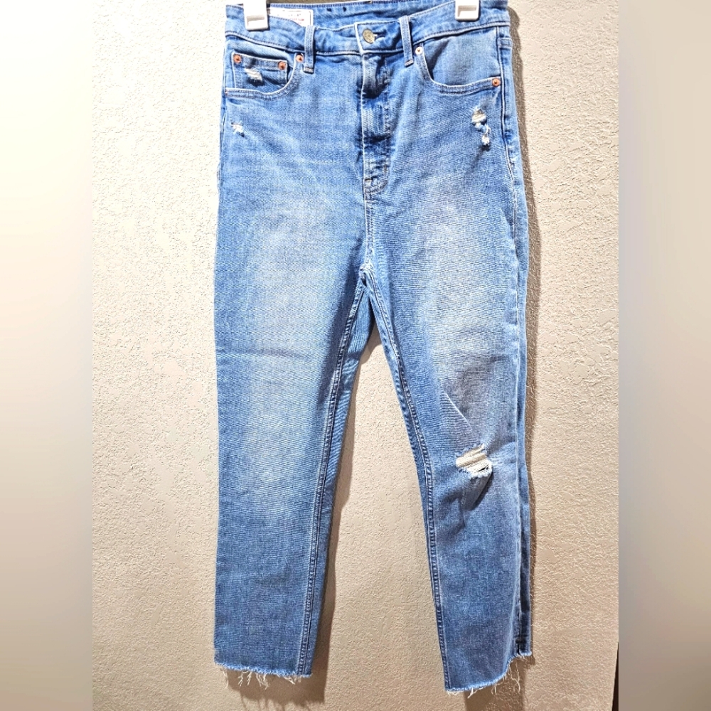 Gap Vintage Slim Sky High factory distressed mom jeans raw edge hem 29/8